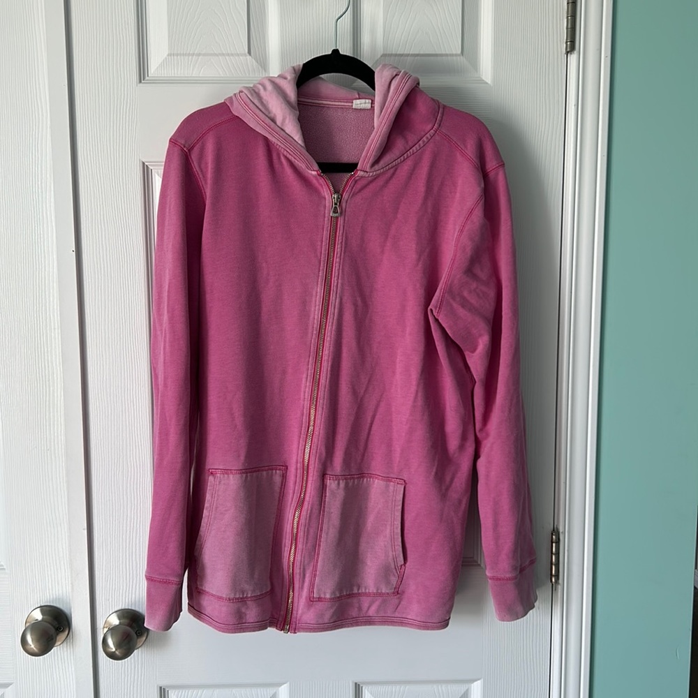 Pink vintage-wash zip up hoodie